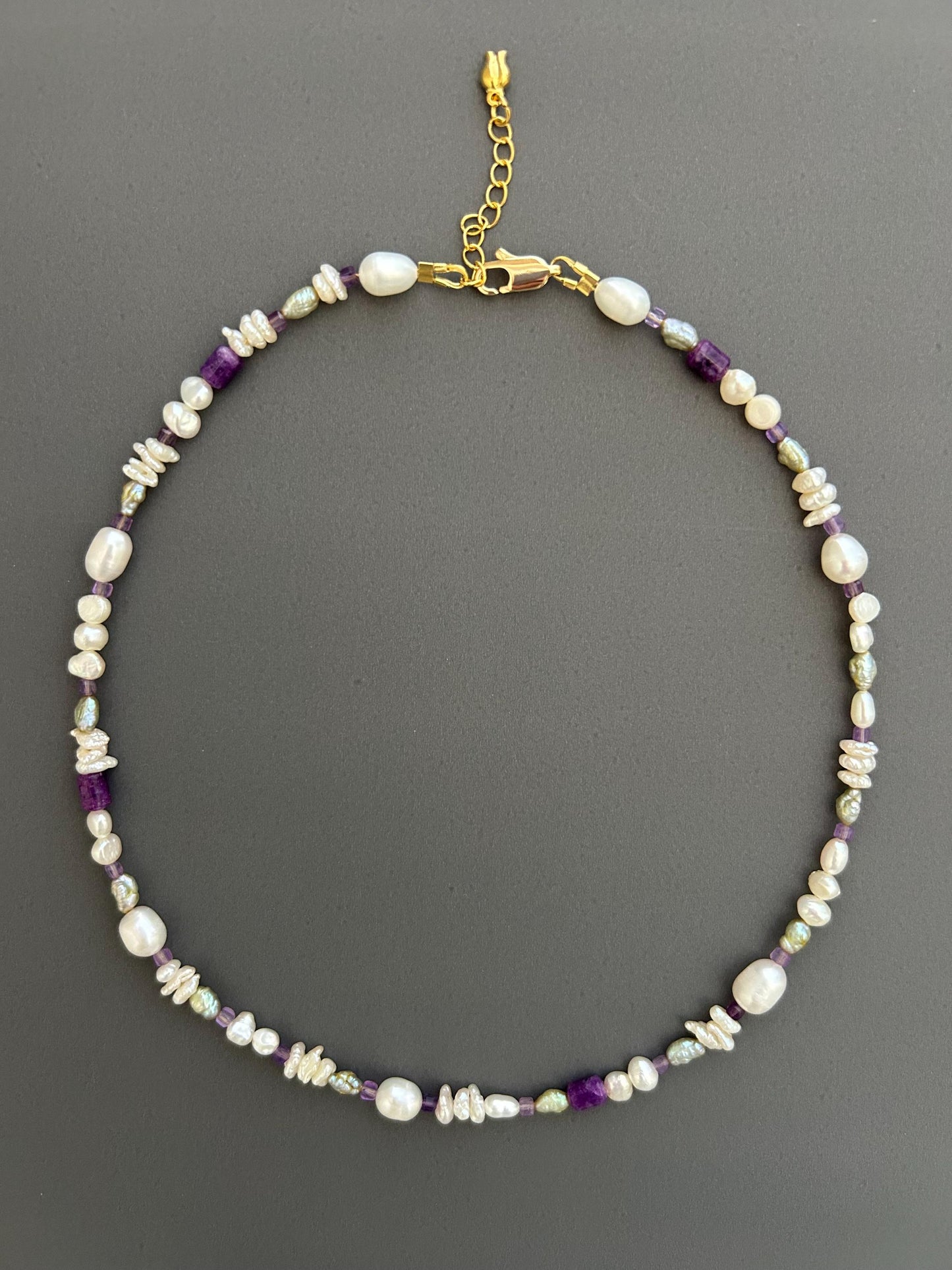 Handcrafted Pearl Choker, Purple Crystal Beaded Bohemian Necklace , Gift for Women