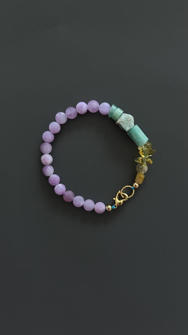 Amethyst Beaded Bracelet, 24k Gold Clasp, Handmade Boho Jewelry ,Gift for Her, Healing Crystal