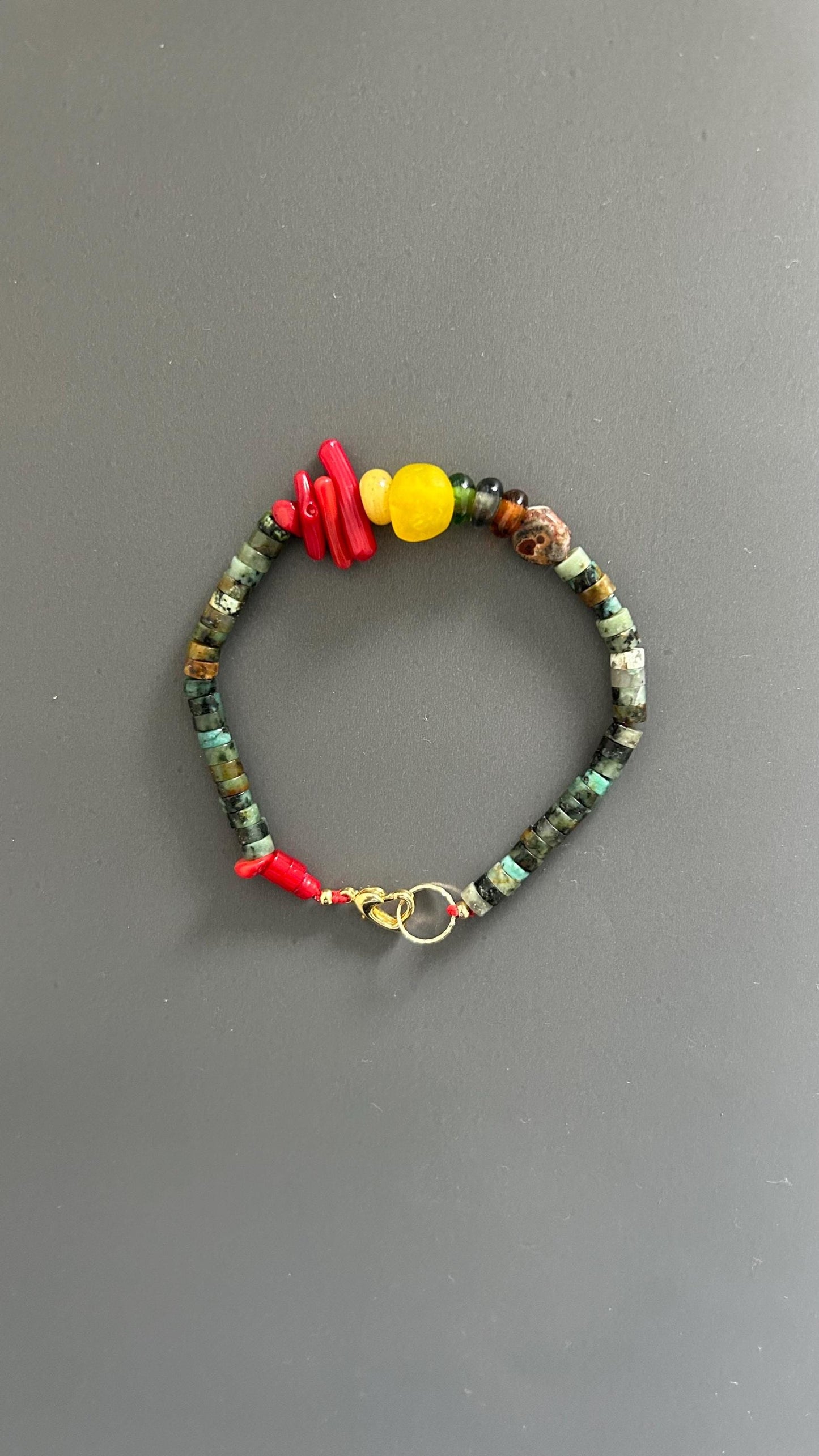 Turquoise & Coral Beaded Bracelet: Bohemian Unisex Wrist Wrap