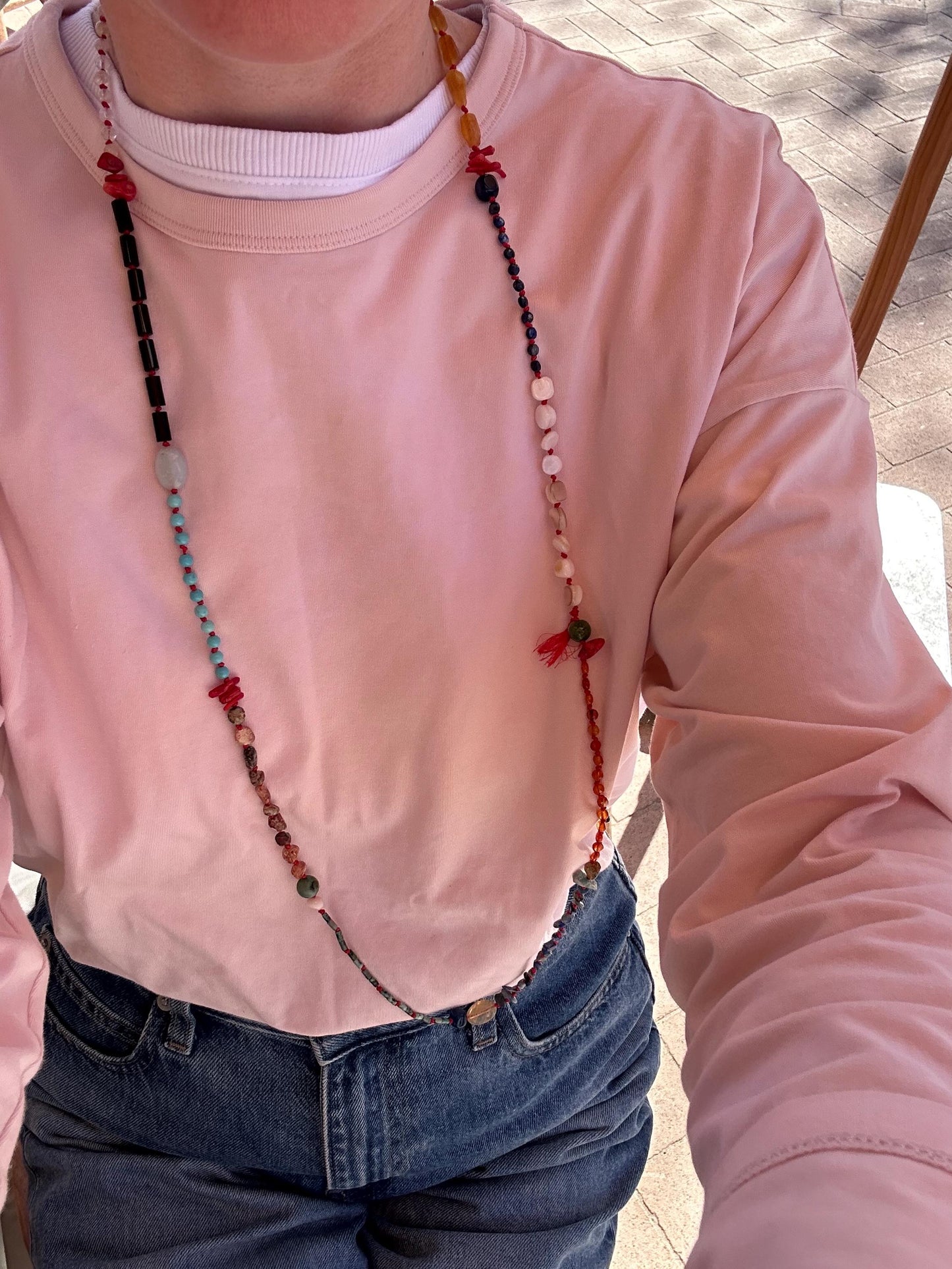 Bohemian Beaded Necklace | Handmade Natural Stone Flapper Style | Long 1920s Boho Necklace | Layering Gemstone Strand | Gift for Her