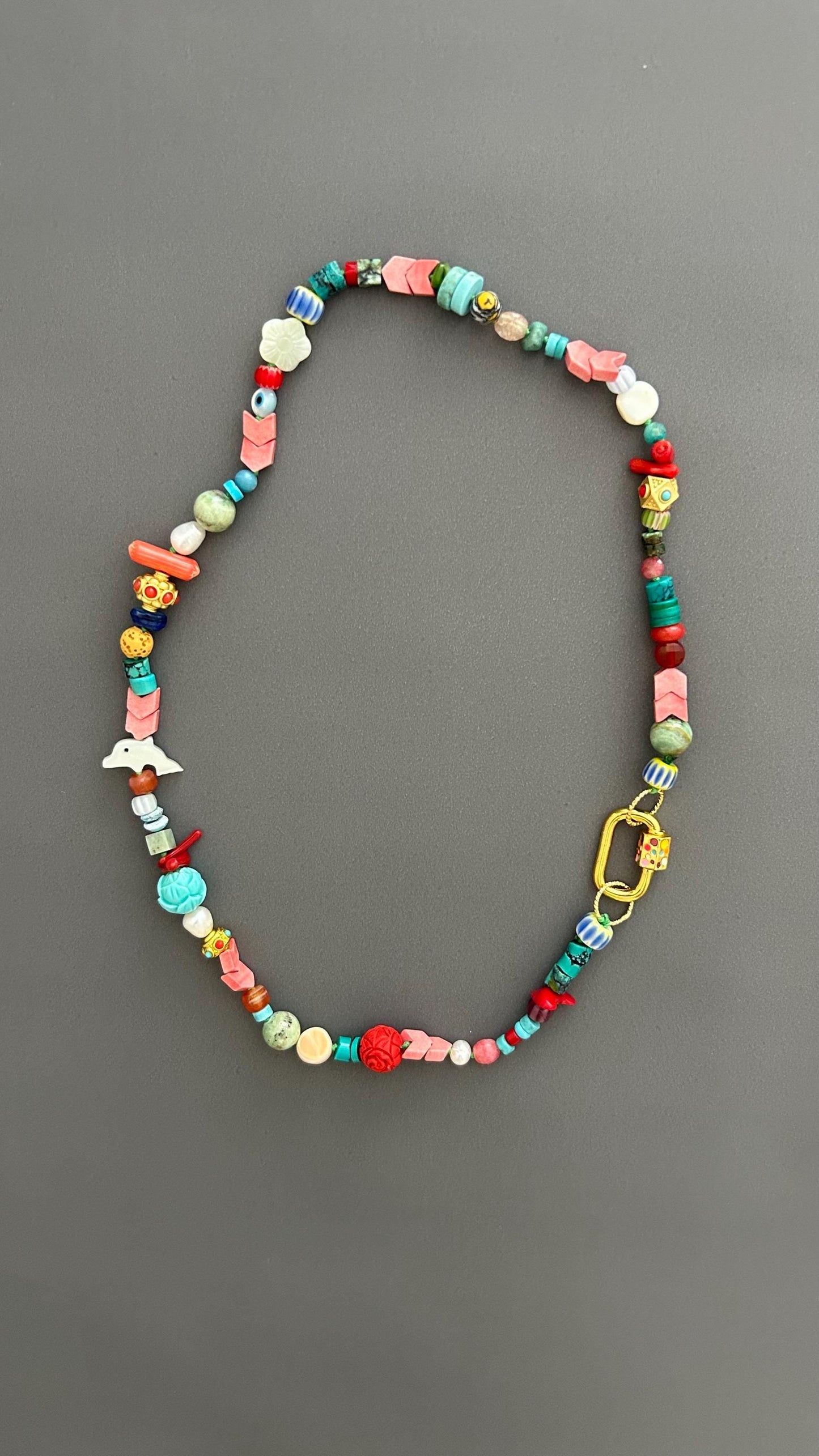 Handmade Boho Beaded Necklace | Eclectic Gemstone, Ceramic & Glass | Colorful Layering Statement | Artisan Gift for Her, Festival Jewelry