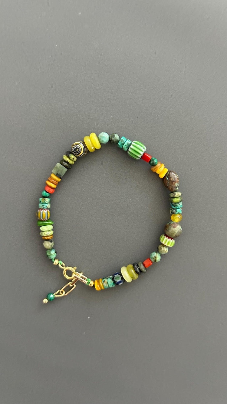 Turquoise Beaded Bracelet Boho Gemstone Jewelry Colorful Stone Accessory Gold Clasp Artisan Handmade Stack Gift Women