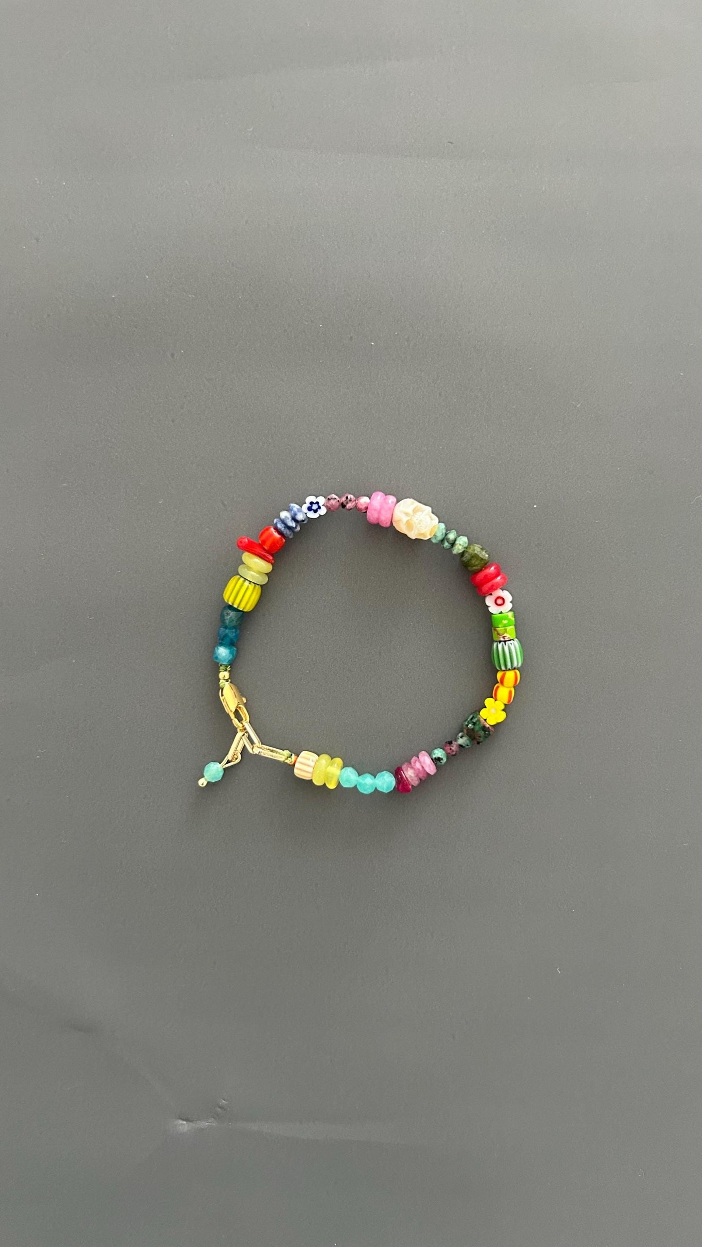 Colorful Beaded Bracelet | Handmade Mixed Gemstone & Glass Bead Bracelet | Gold Clasp Stackable Bracelet | Fun Boho Jewelry Gift