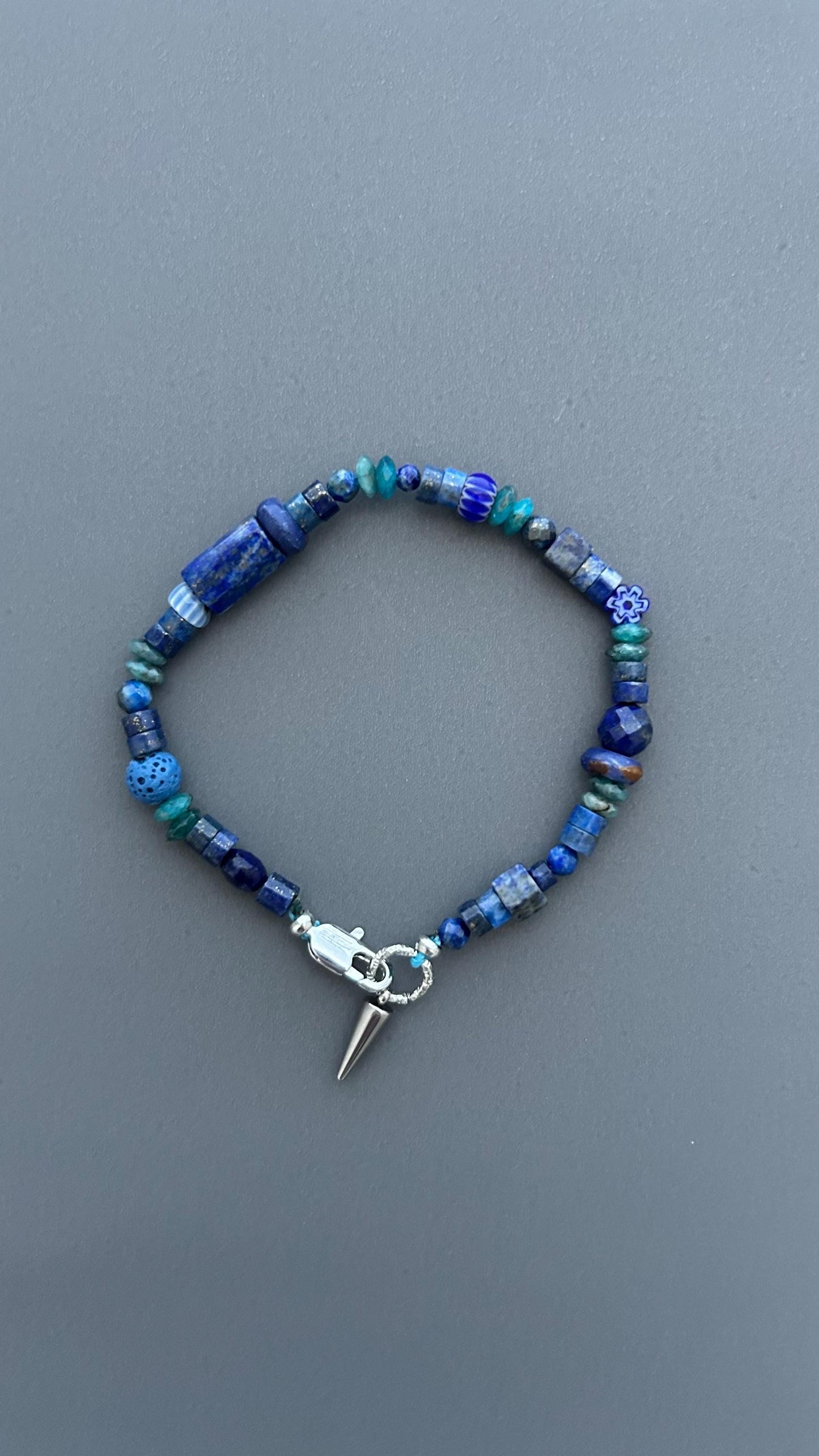 Blue Gemstone Bracelet for Men & Women | Lapis Lazuli Beaded Bracelet | Boho Bracelet | Blue Stone Jewelry | Spike Charm Bracelet Gift