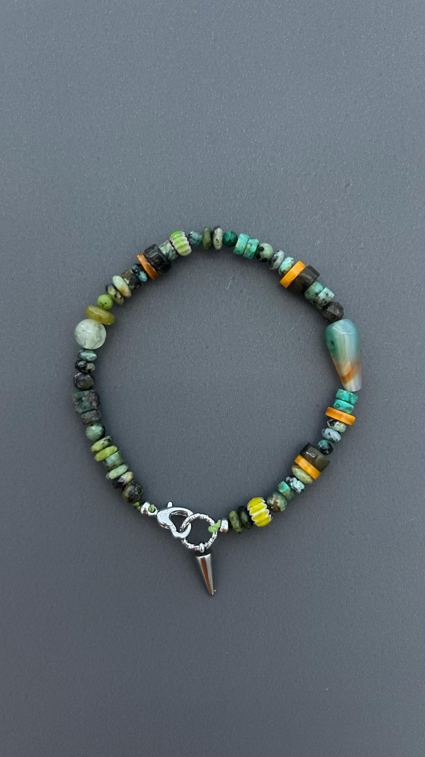 Green Gemstone Beaded Bracelet, Handmade Turquoise Bracelet, African Trade Bead Jewelry, Artisan Agate Bracelet, Boho Clasp Bracelet Gift