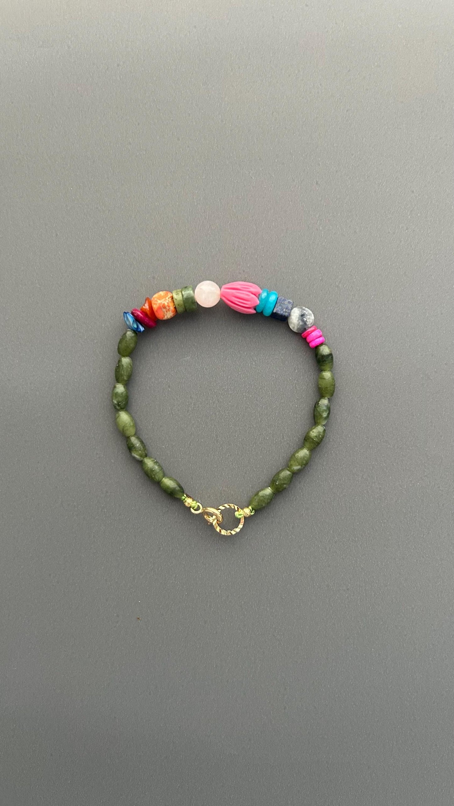 Green Jade Gemstone Beaded Bracelet, Colorful Boho Bracelet, Natural Stone Jewelry, Stacking Bracelet, Gift for Her, Everyday Bracelet