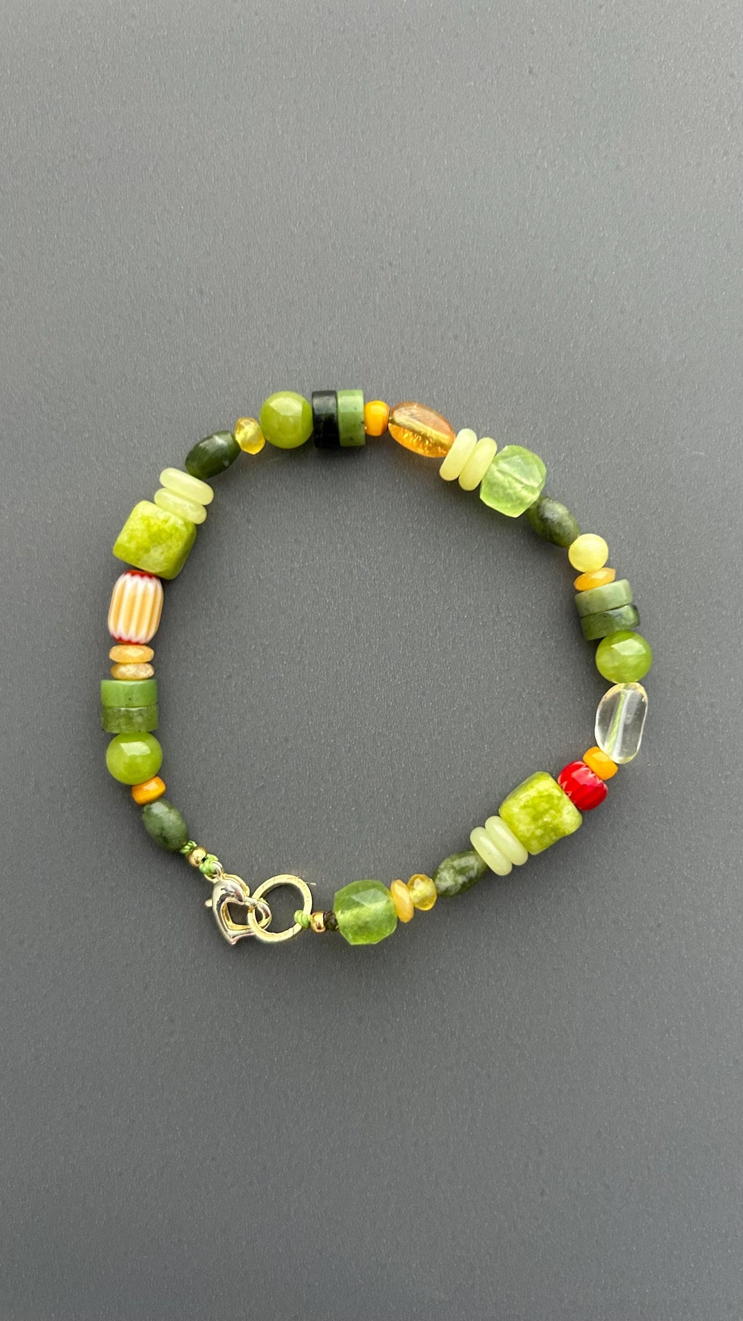 Natural Green Jade Bracelet, Chalcedony & Canadian Jade Bracelet, Southern Jade, Citrine Glass Beads, Handmade Gemstone Jewelry