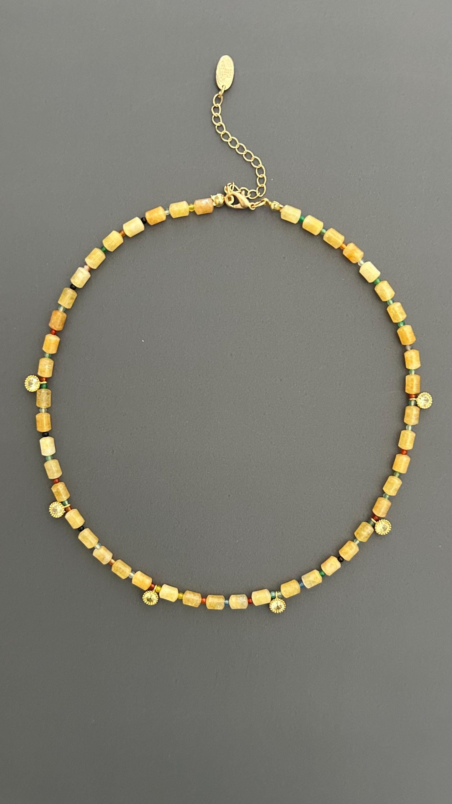 Handmade Yellow Quartz Beaded Choker: 18k Gold Plated