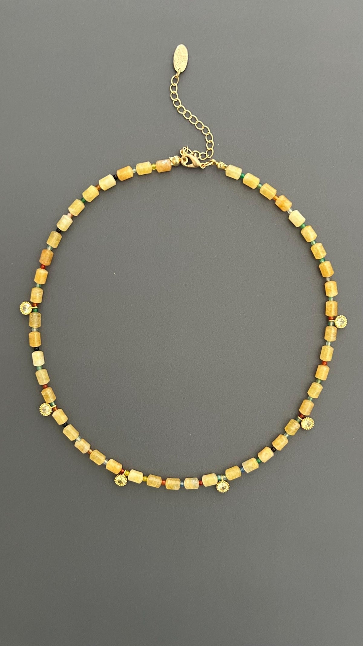 Handmade Yellow Quartz Beaded Choker: 18k Gold Plated