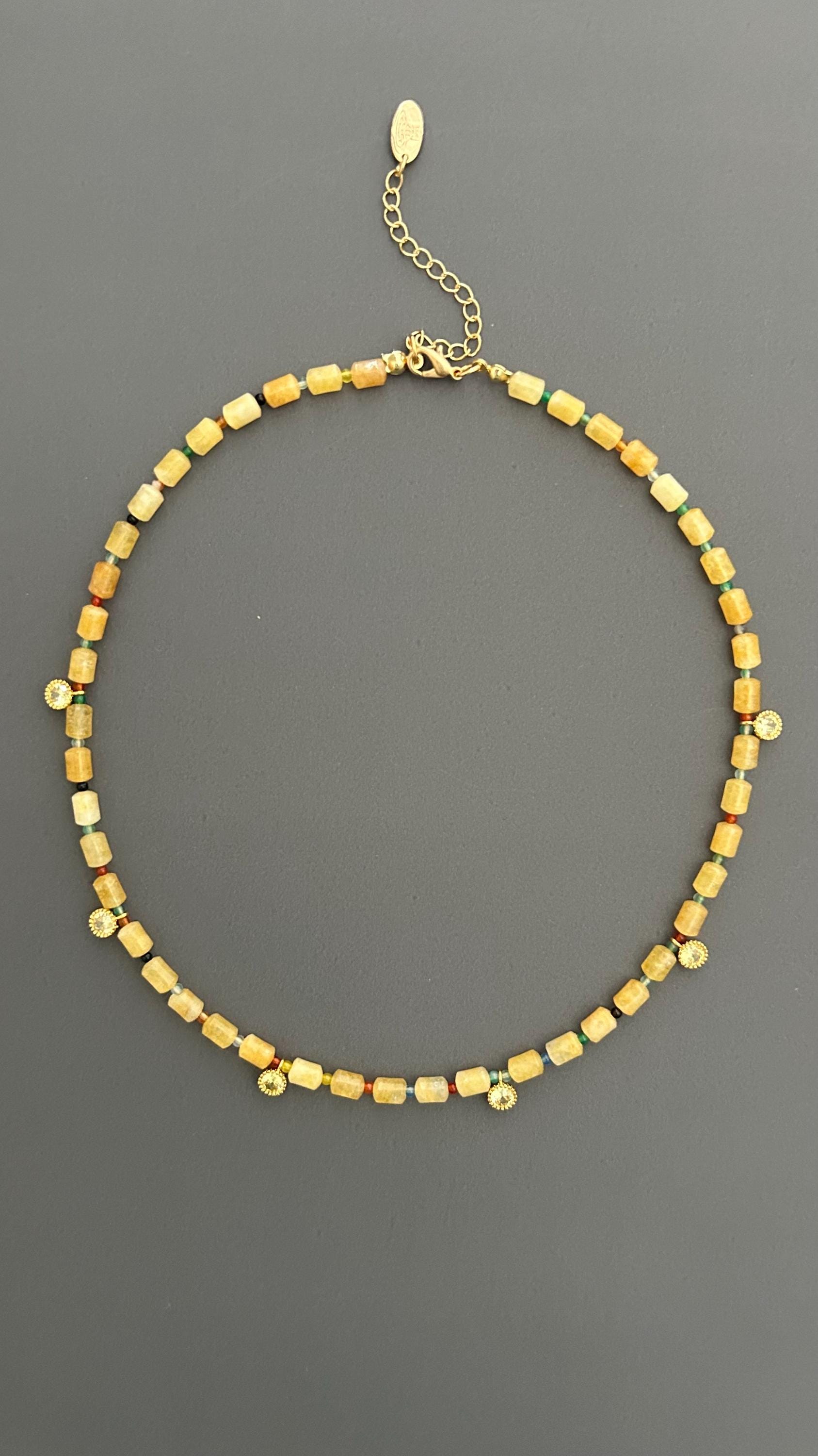 Handmade Yellow Quartz Beaded Choker: 18k Gold Plated