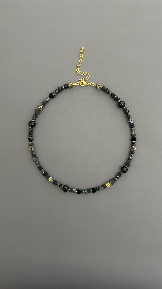 Black Obsidian Choker | 18k Gold Plated Adjustable Necklace | Protection Crystal Gemstone Jewelry Gift