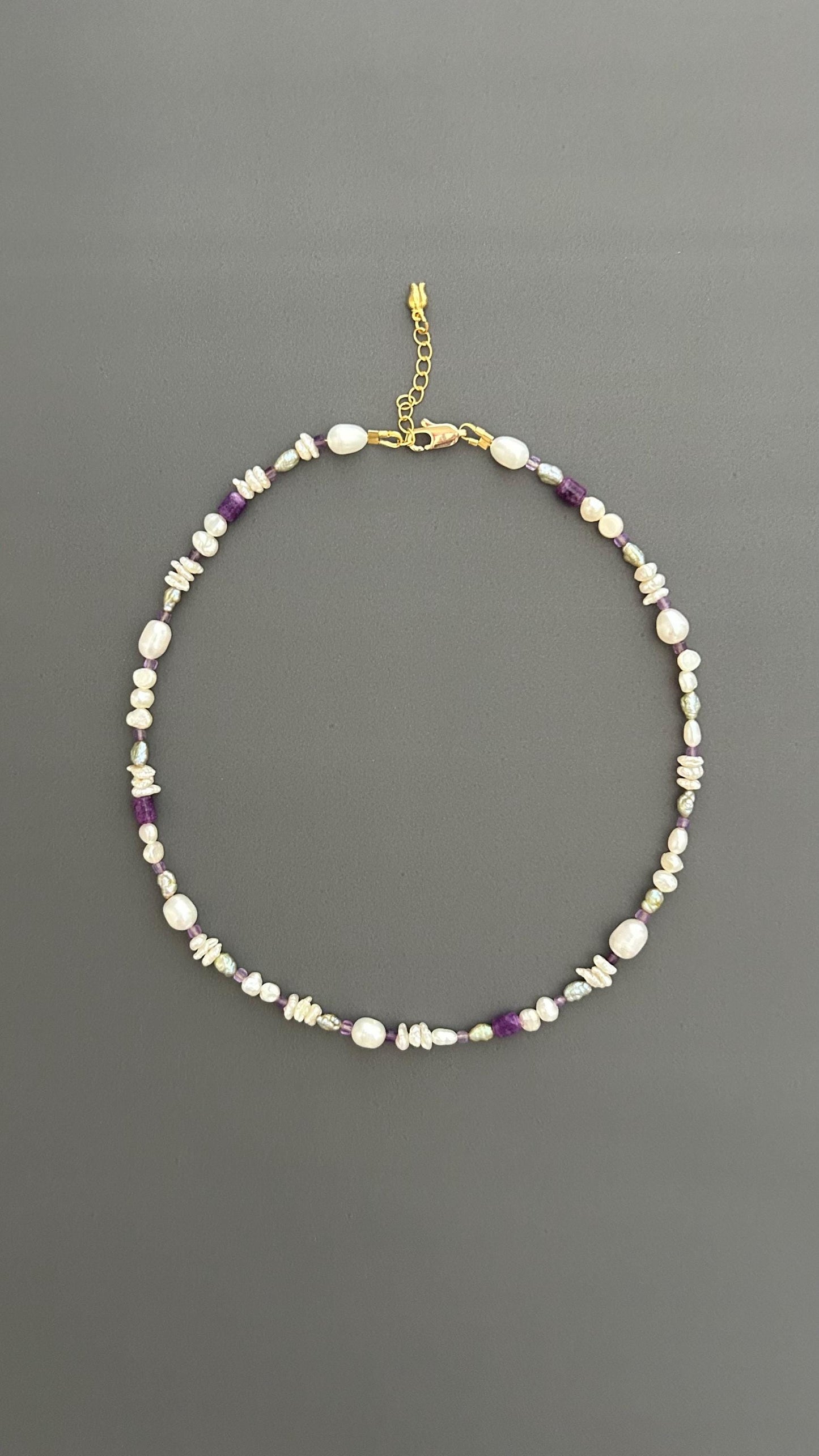 Handcrafted Pearl Choker, Purple Crystal Beaded Bohemian Necklace , Gift for Women