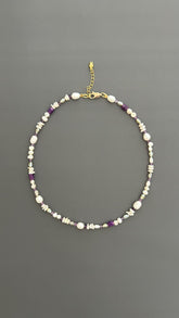 Handcrafted Pearl Choker, Purple Crystal Beaded Bohemian Necklace , Gift for Women