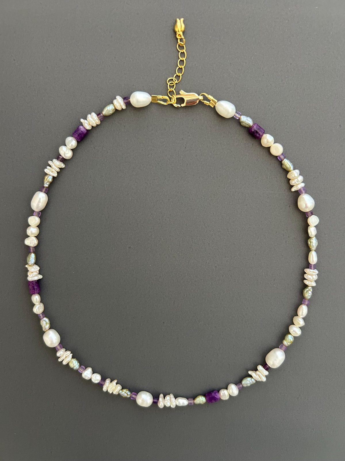 Handcrafted Pearl Choker, Purple Crystal Beaded Bohemian Necklace , Gift for Women