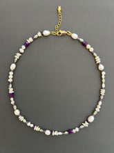 Handcrafted Pearl Choker, Purple Crystal Beaded Bohemian Necklace , Gift for Women