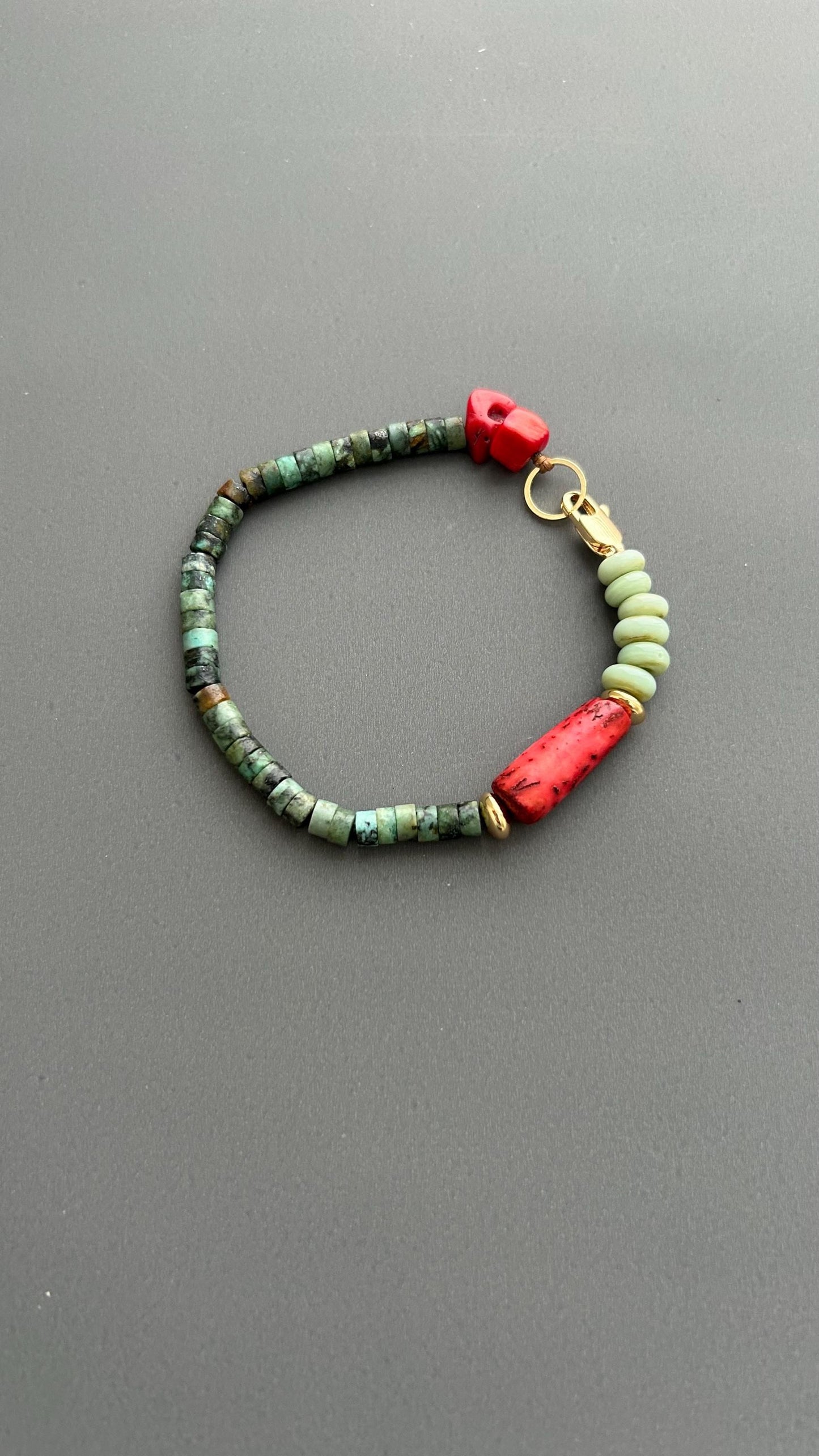 Handmade Bohemian Bracelet: Turquoise & Red Coral Beaded Jewelry
