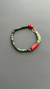 Handmade Bohemian Bracelet: Turquoise & Red Coral Beaded Jewelry