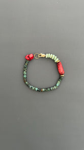 Handmade Bohemian Bracelet: Turquoise & Red Coral Beaded Jewelry