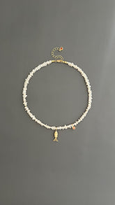 Pearl Pendant Choker, Gold Fish Necklace Bohemian Adjustable Dainty Gift For Her Bridesmaid