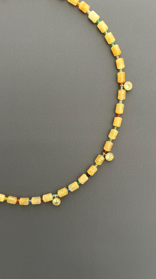 Handmade Yellow Quartz Beaded Choker: 18k Gold Plated