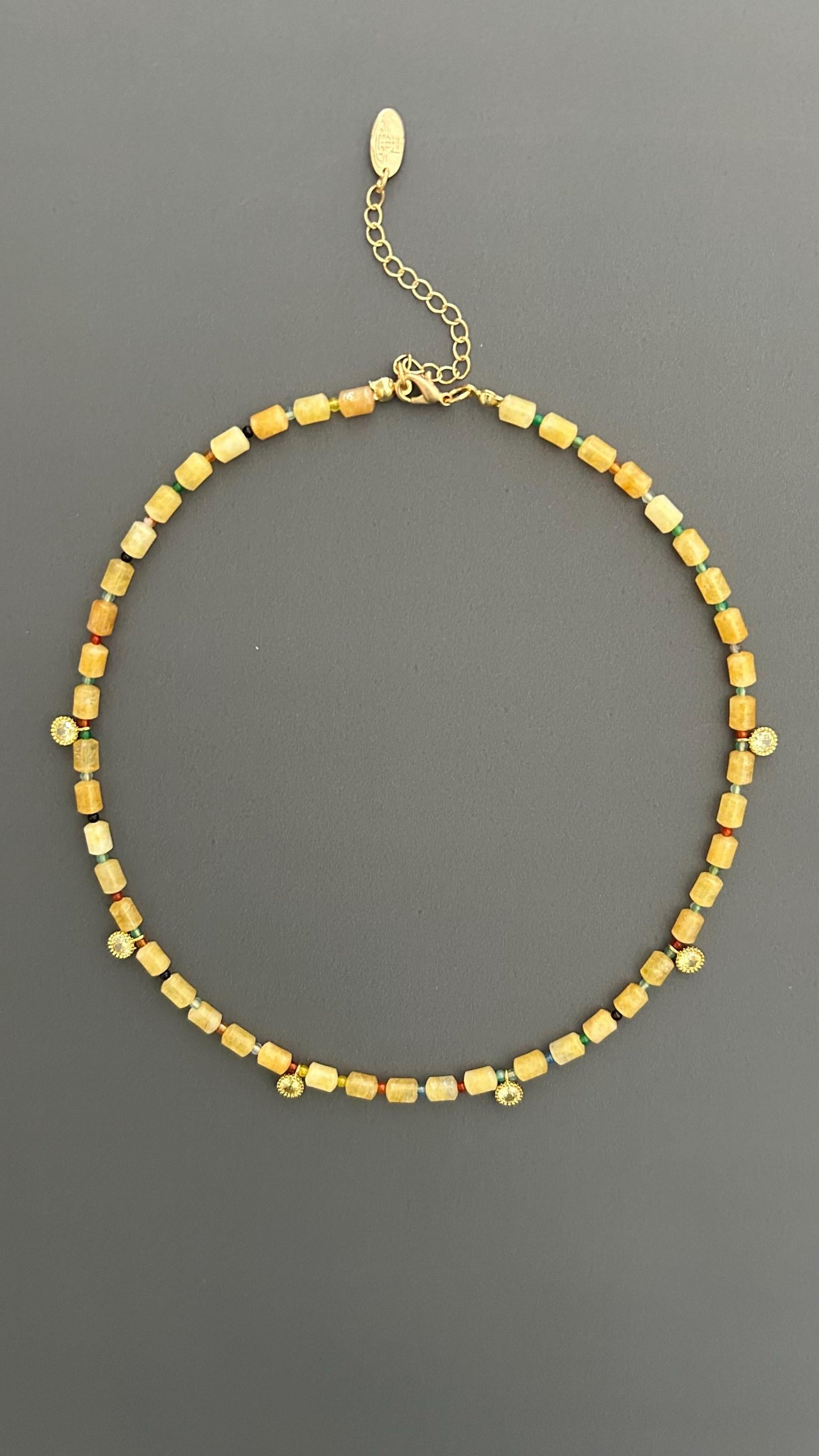 Handmade Yellow Quartz Beaded Choker: 18k Gold Plated