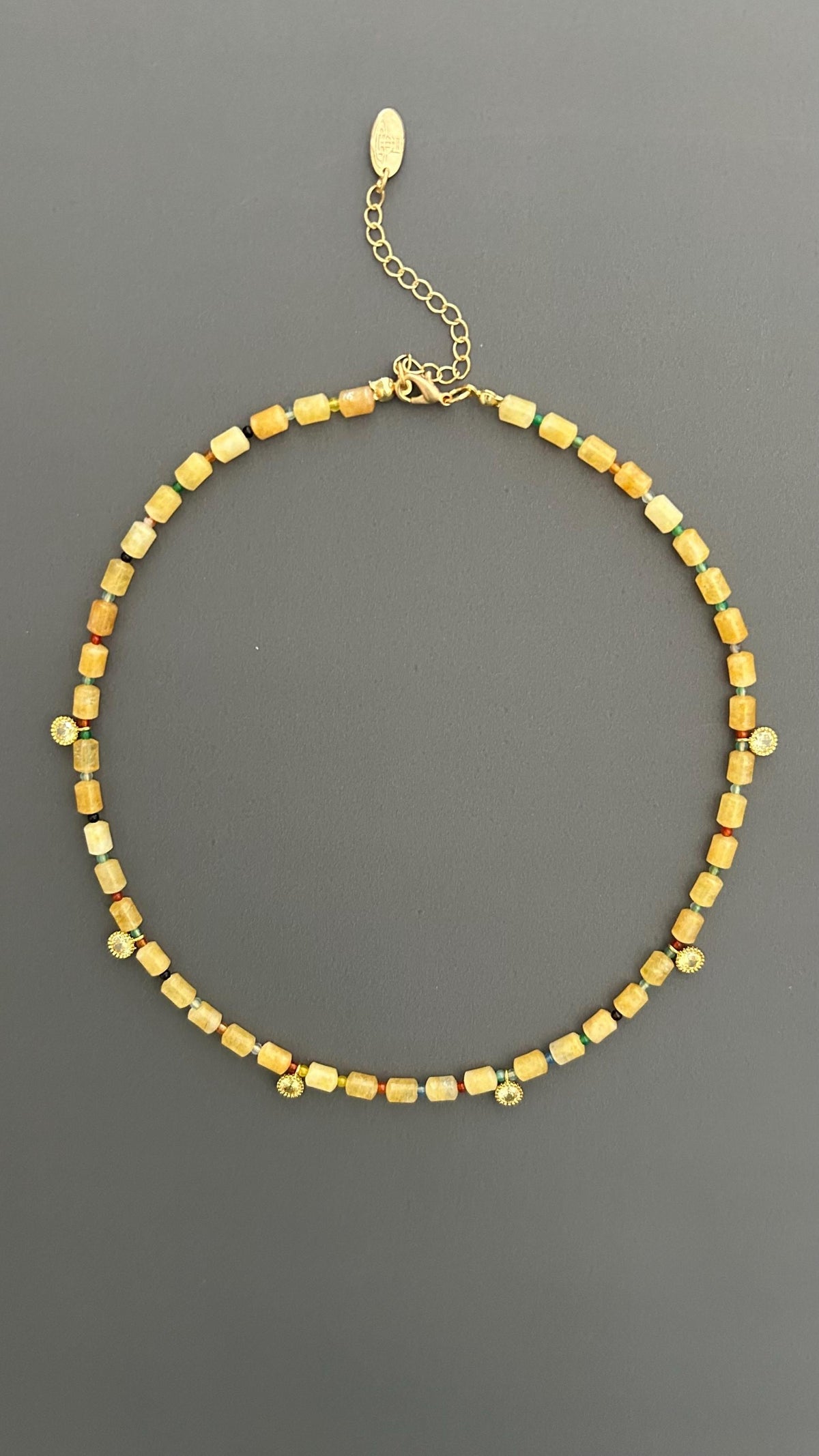 Handmade Yellow Quartz Beaded Choker: 18k Gold Plated