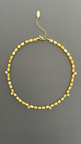 Handmade Yellow Quartz Beaded Choker: 18k Gold Plated