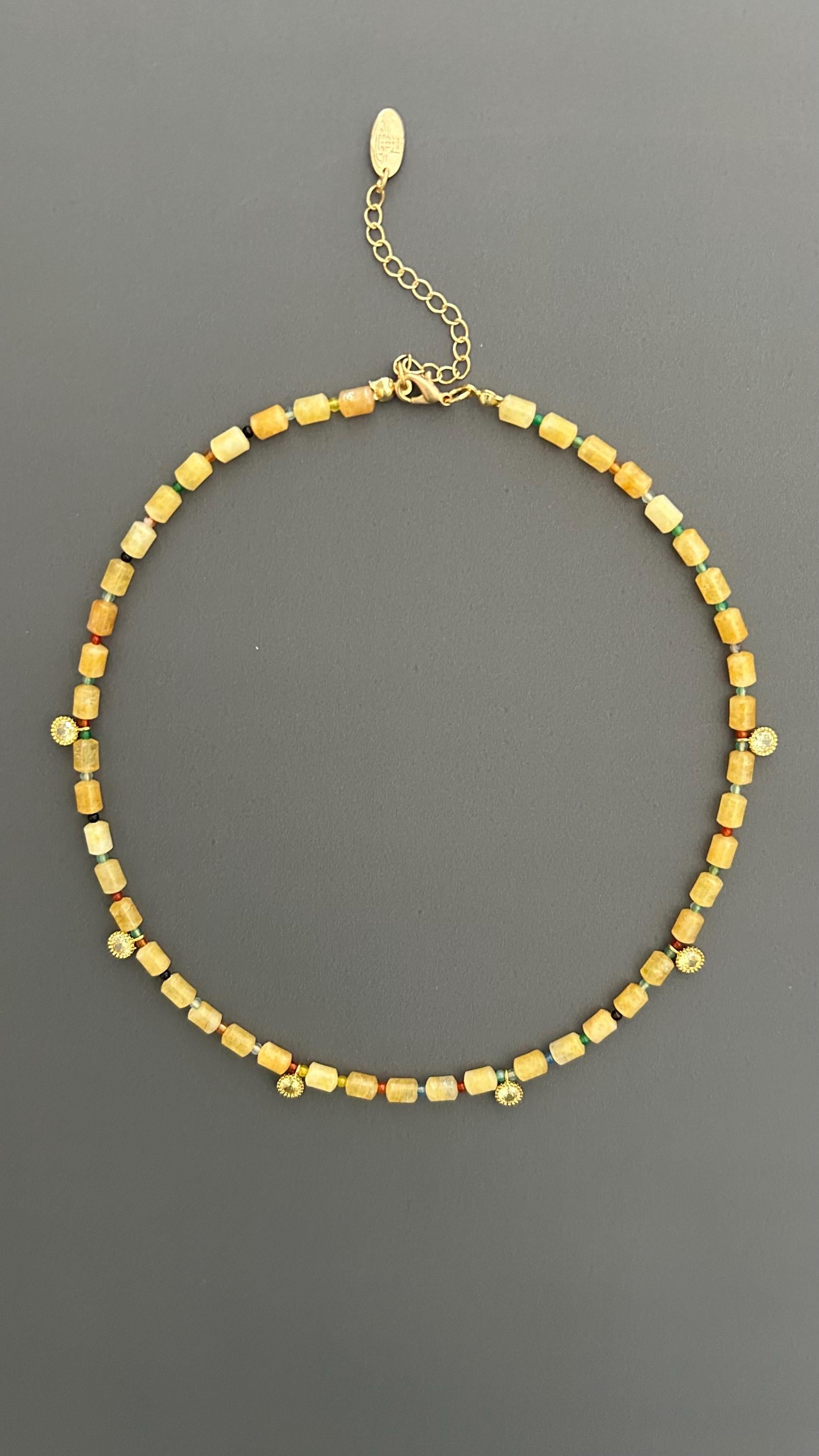 Handmade Yellow Quartz Beaded Choker: 18k Gold Plated