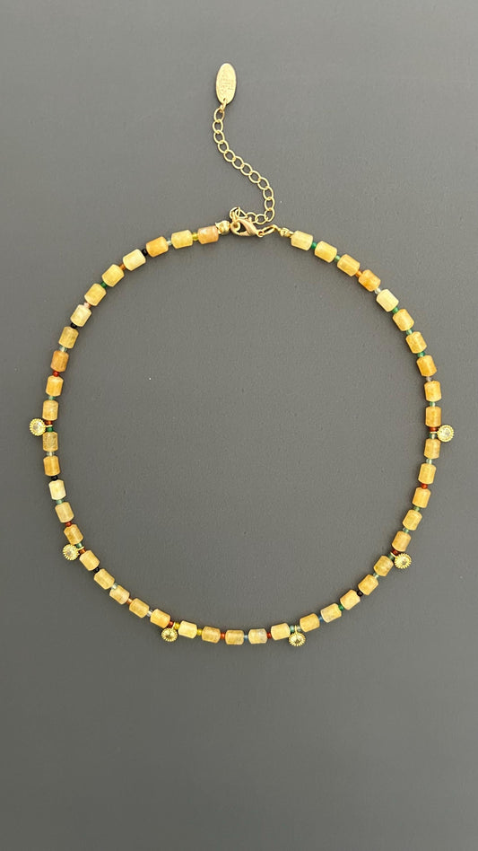 Handmade Yellow Quartz Beaded Choker: 18k Gold Plated