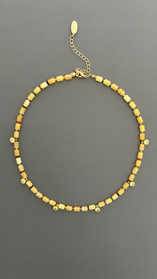 Handmade Yellow Quartz Beaded Choker: 18k Gold Plated