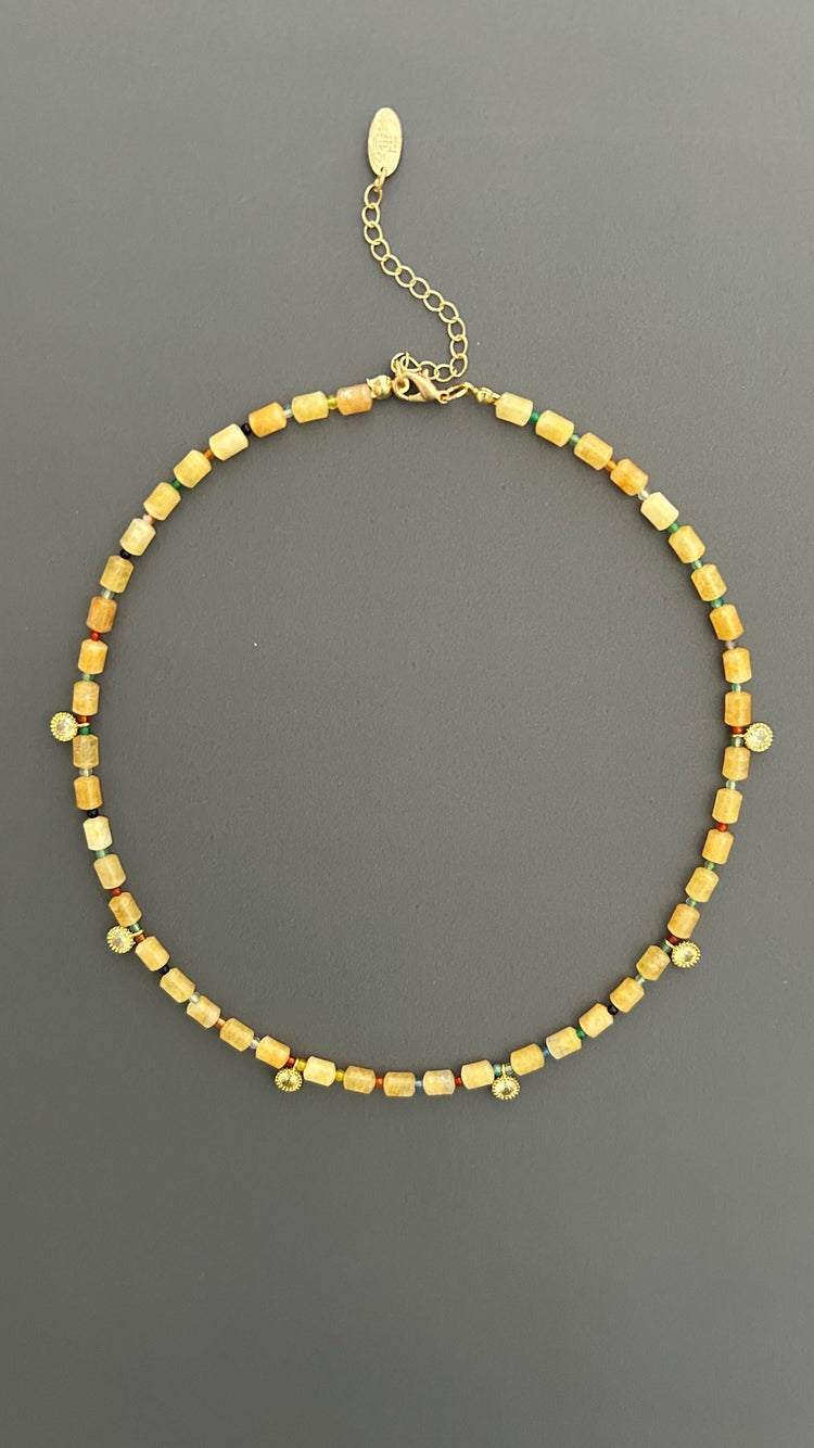 Handmade Yellow Quartz Beaded Choker: 18k Gold Plated