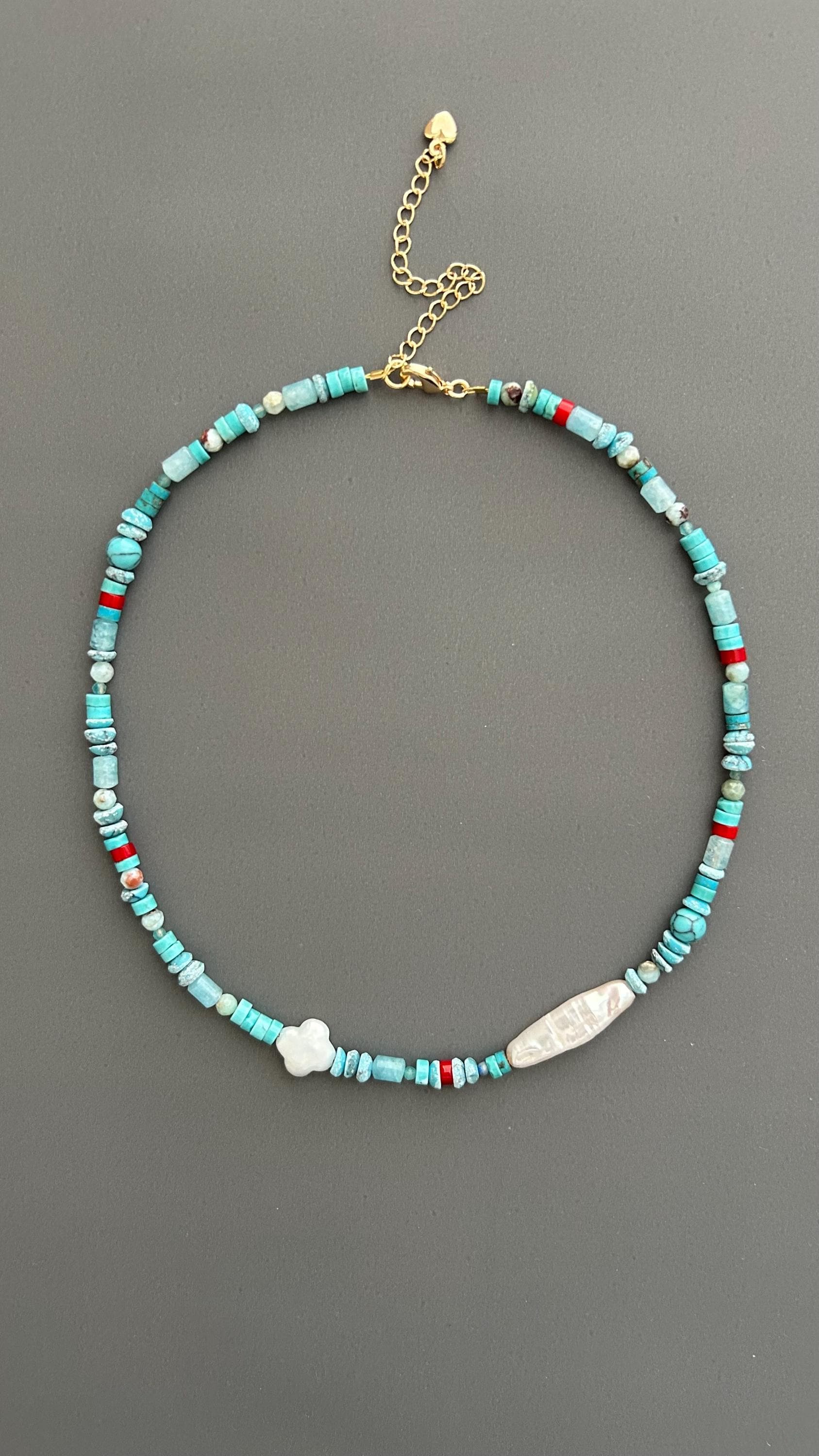 baroque necklace pearl | mixed beads necklace | choker necklace pearl | choker pearl necklace | blue beaded choker