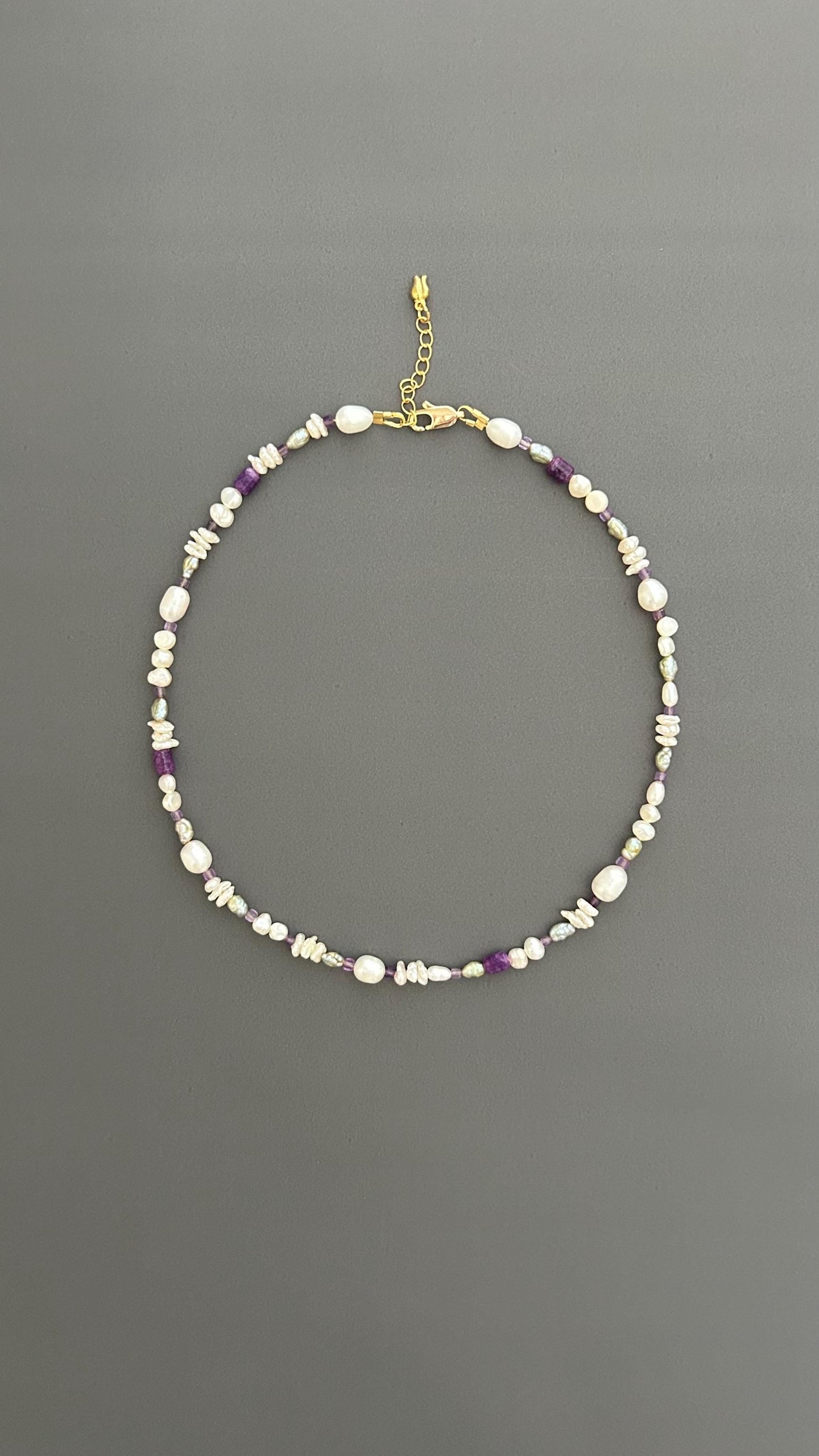 Handcrafted Pearl Choker, Purple Crystal Beaded Bohemian Necklace , Gift for Women