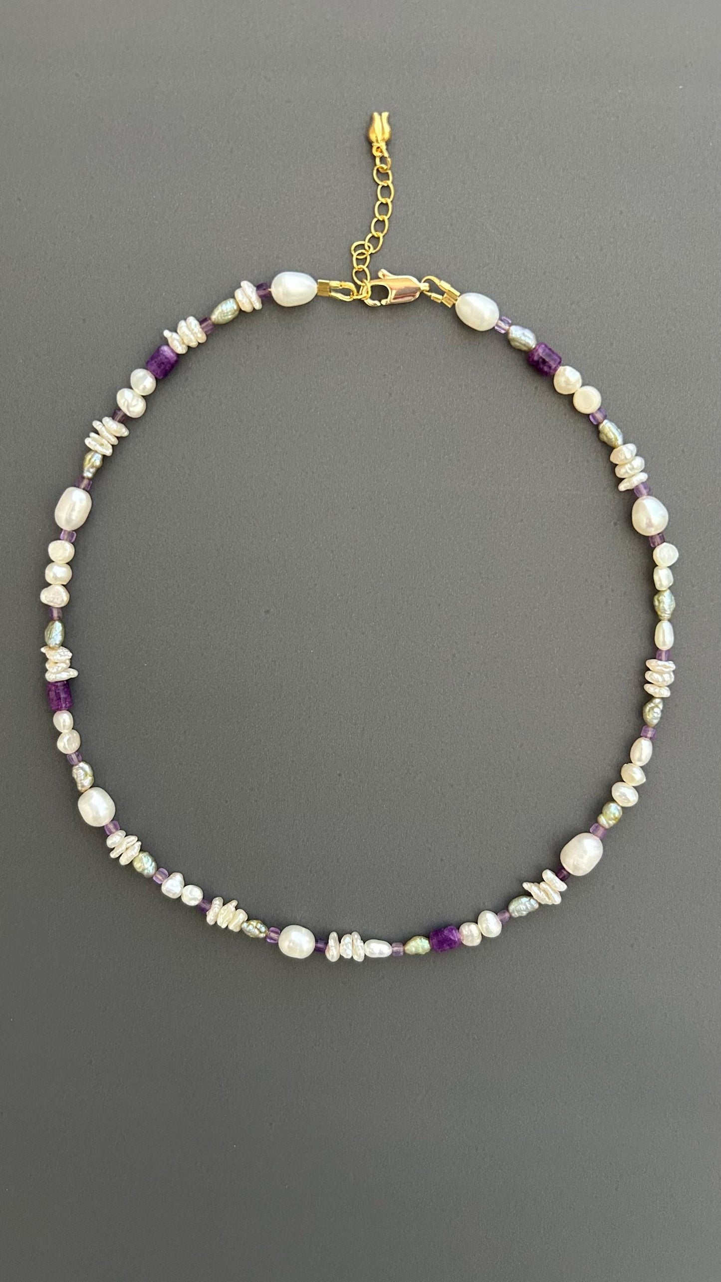 Handcrafted Pearl Choker, Purple Crystal Beaded Bohemian Necklace , Gift for Women