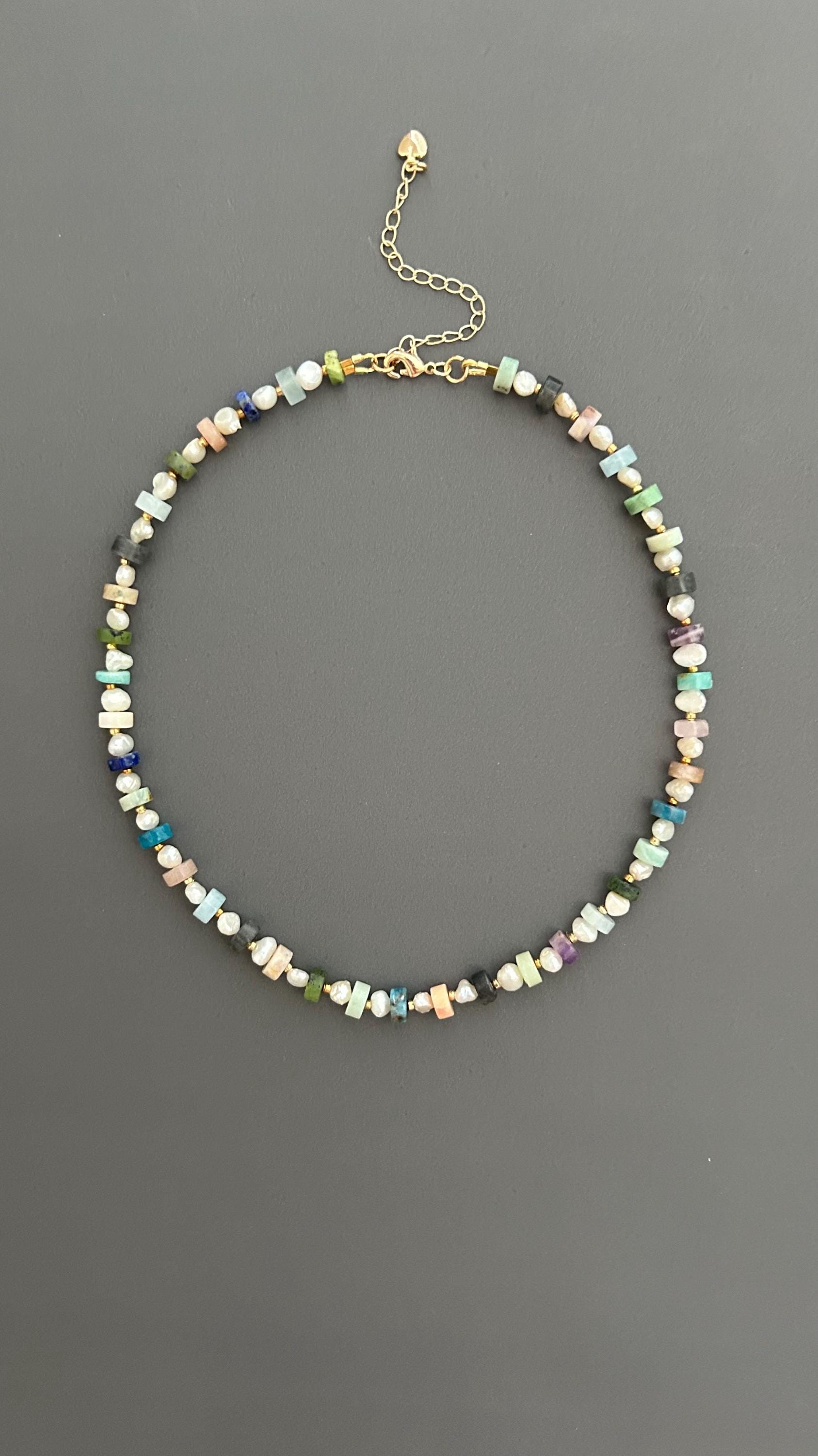 Handmade Beaded Choker: Freshwater Pearl & Natural Stone Necklace