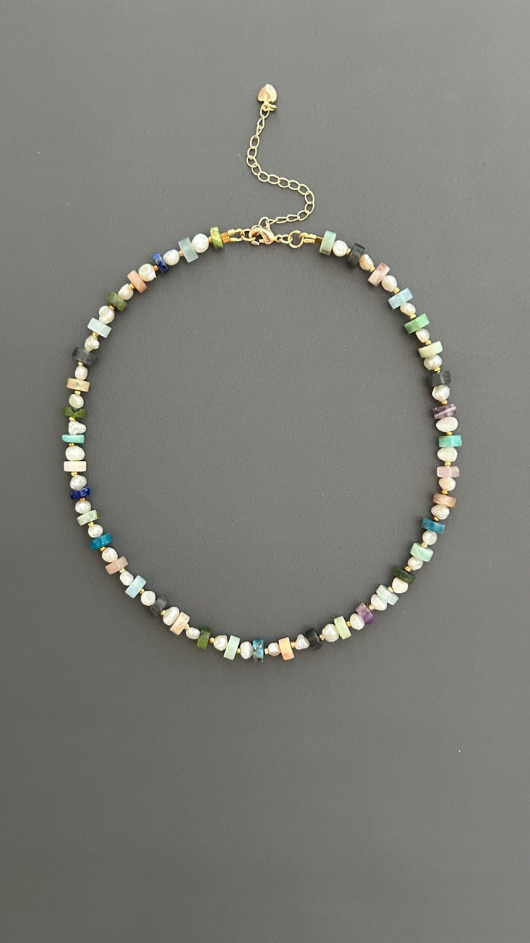 Handmade Beaded Choker: Freshwater Pearl & Natural Stone Necklace
