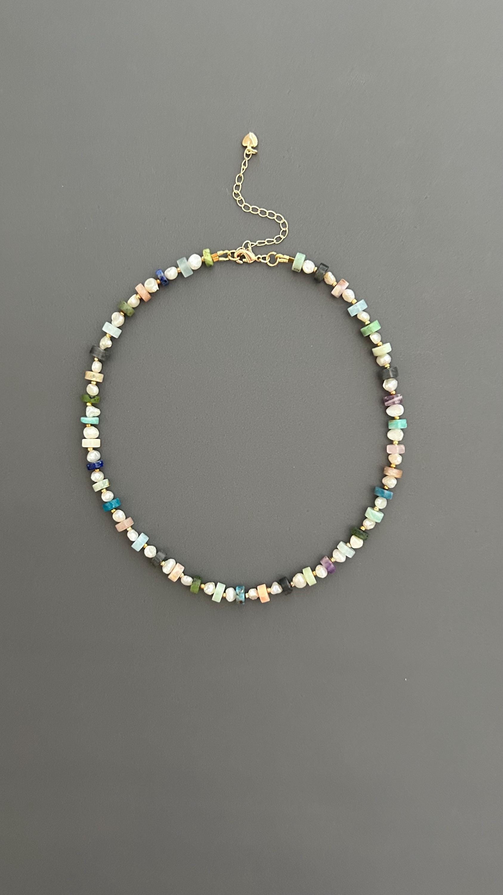 Handmade Beaded Choker: Freshwater Pearl & Natural Stone Necklace