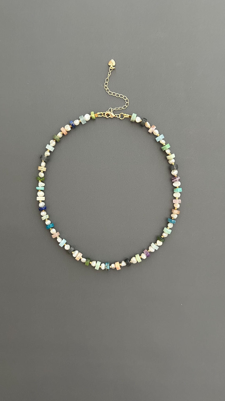 Handmade Beaded Choker: Freshwater Pearl & Natural Stone Necklace