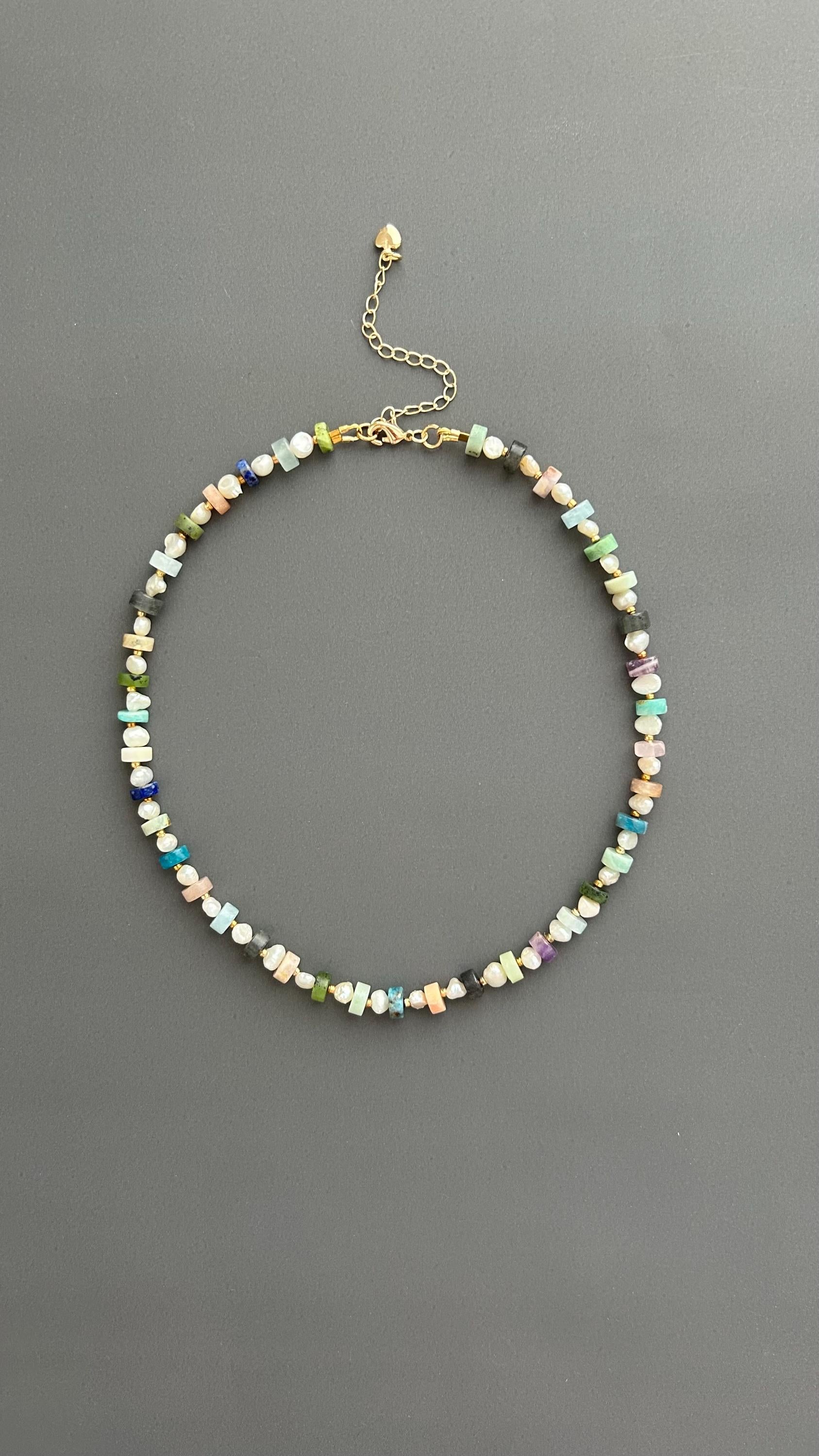 Handmade Beaded Choker: Freshwater Pearl & Natural Stone Necklace