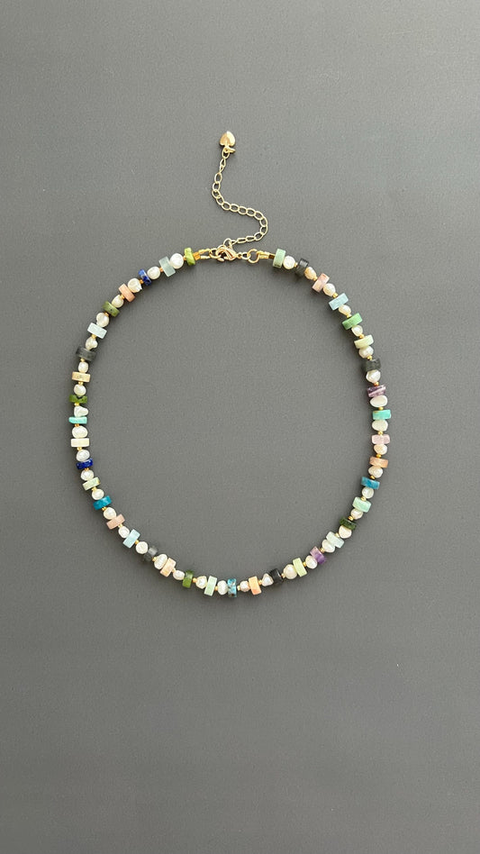 Handmade Beaded Choker: Freshwater Pearl & Natural Stone Necklace