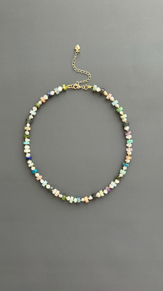 Handmade Beaded Choker: Freshwater Pearl & Natural Stone Necklace