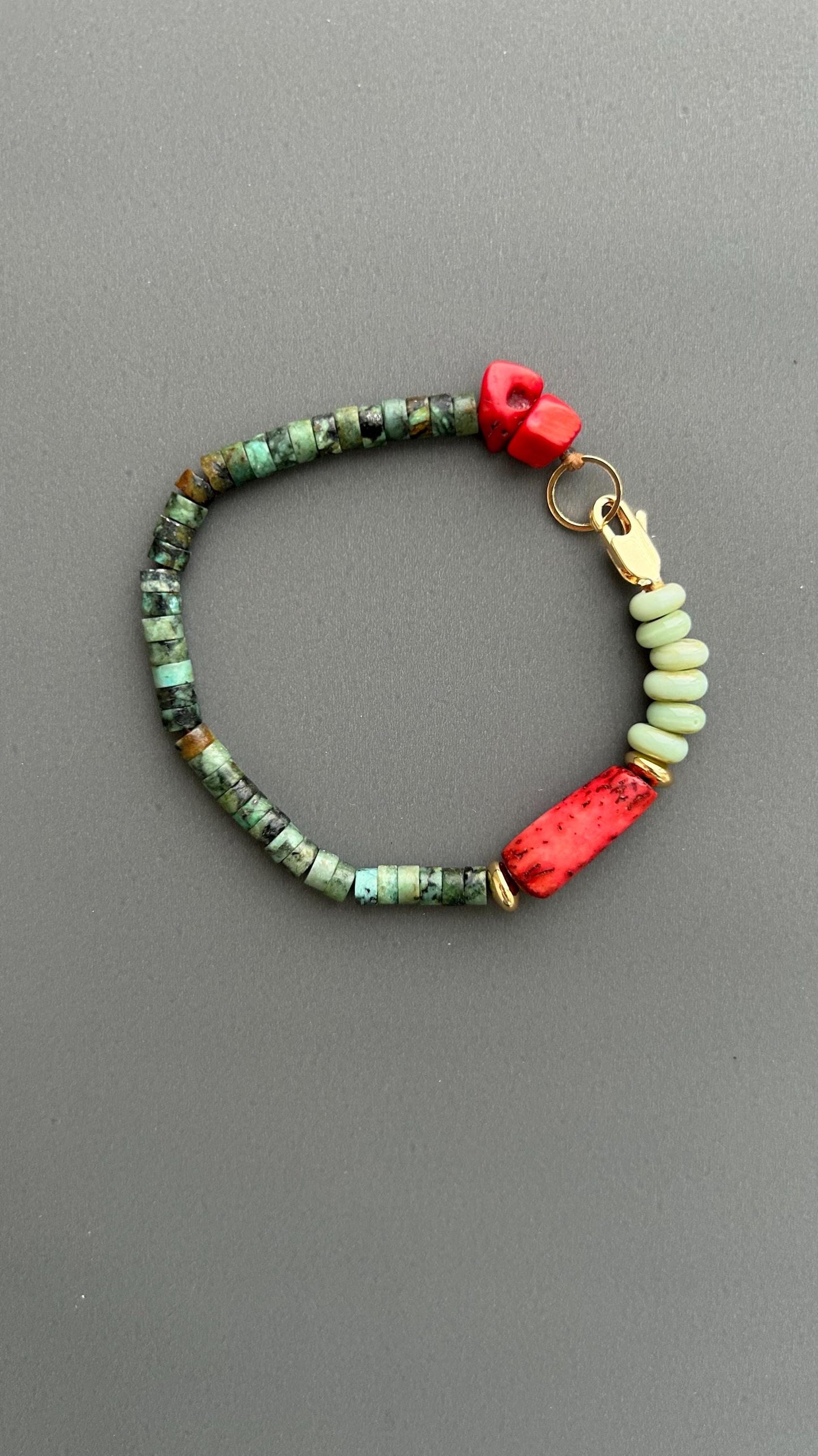 Handmade Bohemian Bracelet: Turquoise & Red Coral Beaded Jewelry