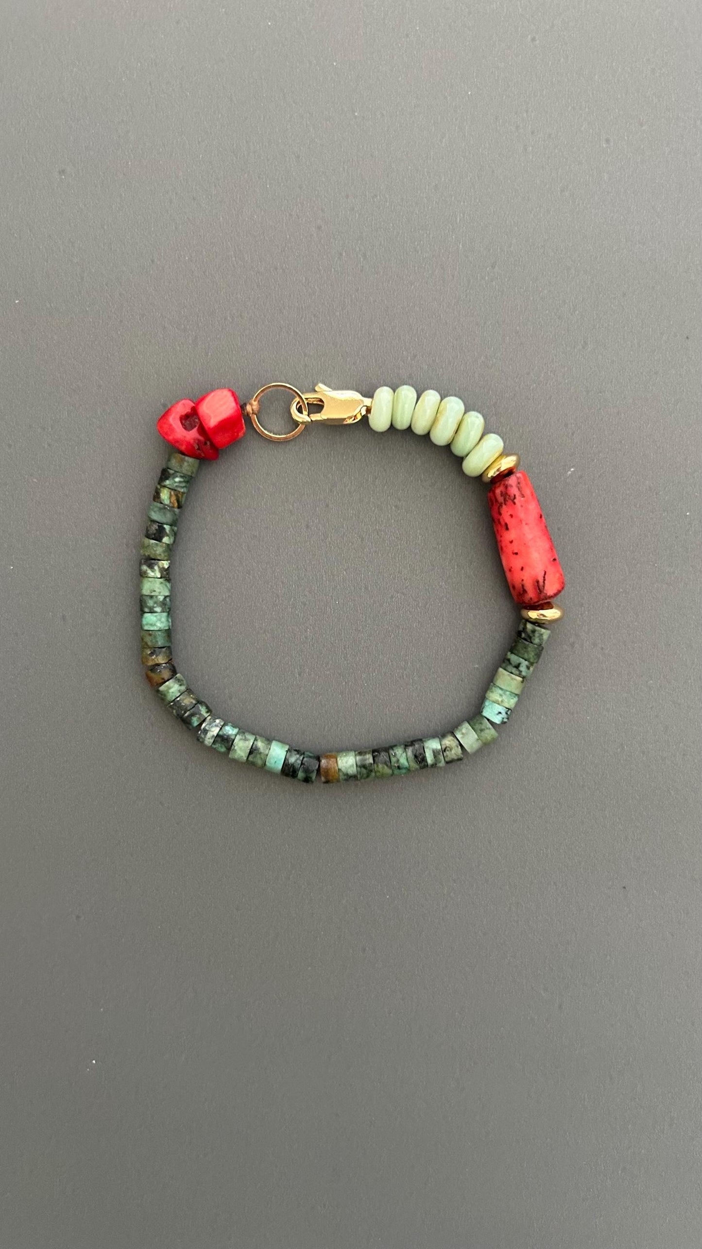 Handmade Bohemian Bracelet: Turquoise & Red Coral Beaded Jewelry