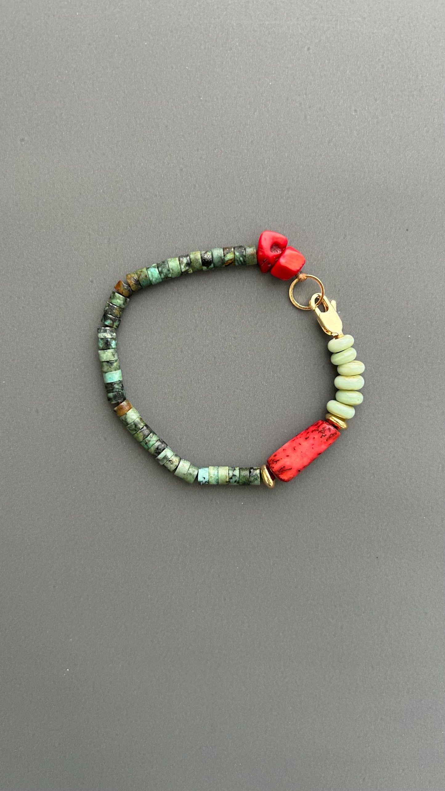 Handmade Bohemian Bracelet: Turquoise & Red Coral Beaded Jewelry