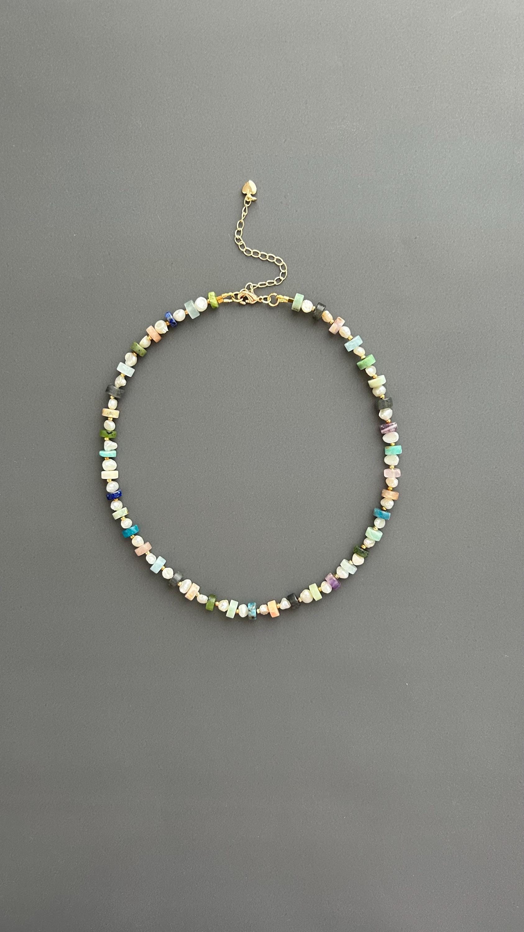 Handmade Beaded Choker: Freshwater Pearl & Natural Stone Necklace