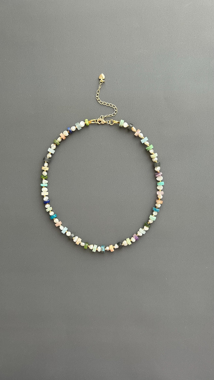 Handmade Beaded Choker: Freshwater Pearl & Natural Stone Necklace