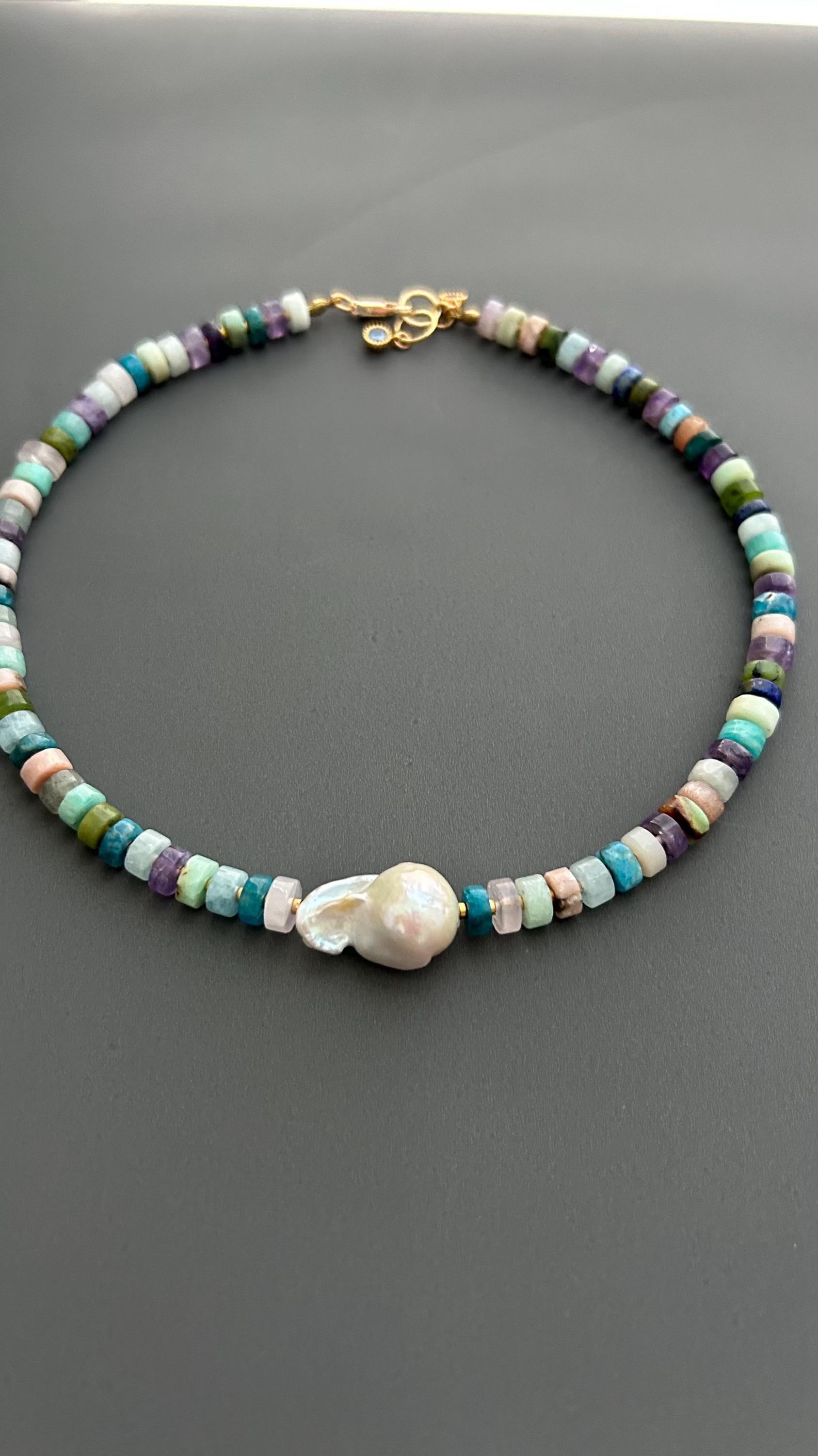 Baroque Pearl Choker, Handmade Mixed Beads, Eclectic Statement Jewelry, Luxury Gift Her