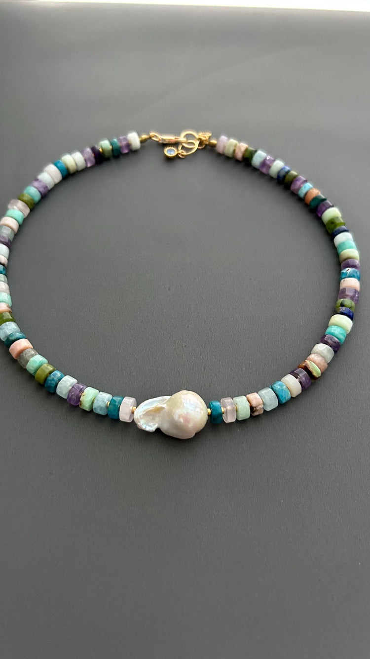 Baroque Pearl Choker, Handmade Mixed Beads, Eclectic Statement Jewelry, Luxury Gift Her