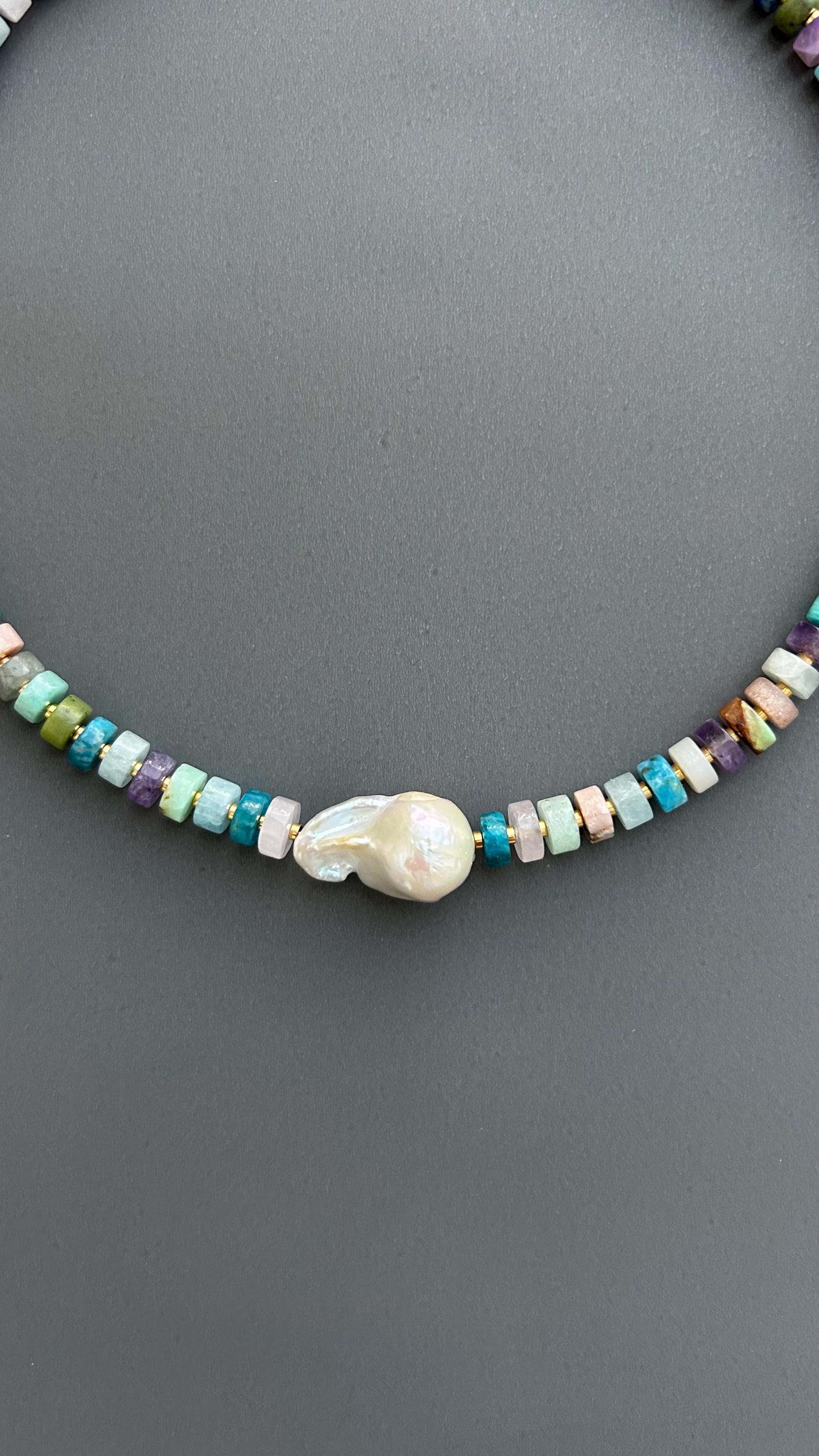 Baroque Pearl Choker, Handmade Mixed Beads, Eclectic Statement Jewelry, Luxury Gift Her