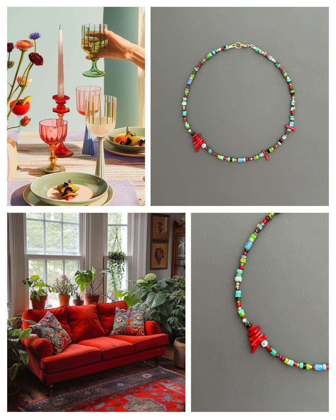 Red Coral Choker | Handmade Gemstone Beaded Necklace | Unisex Crystal Healing Boho Jewelry Gift